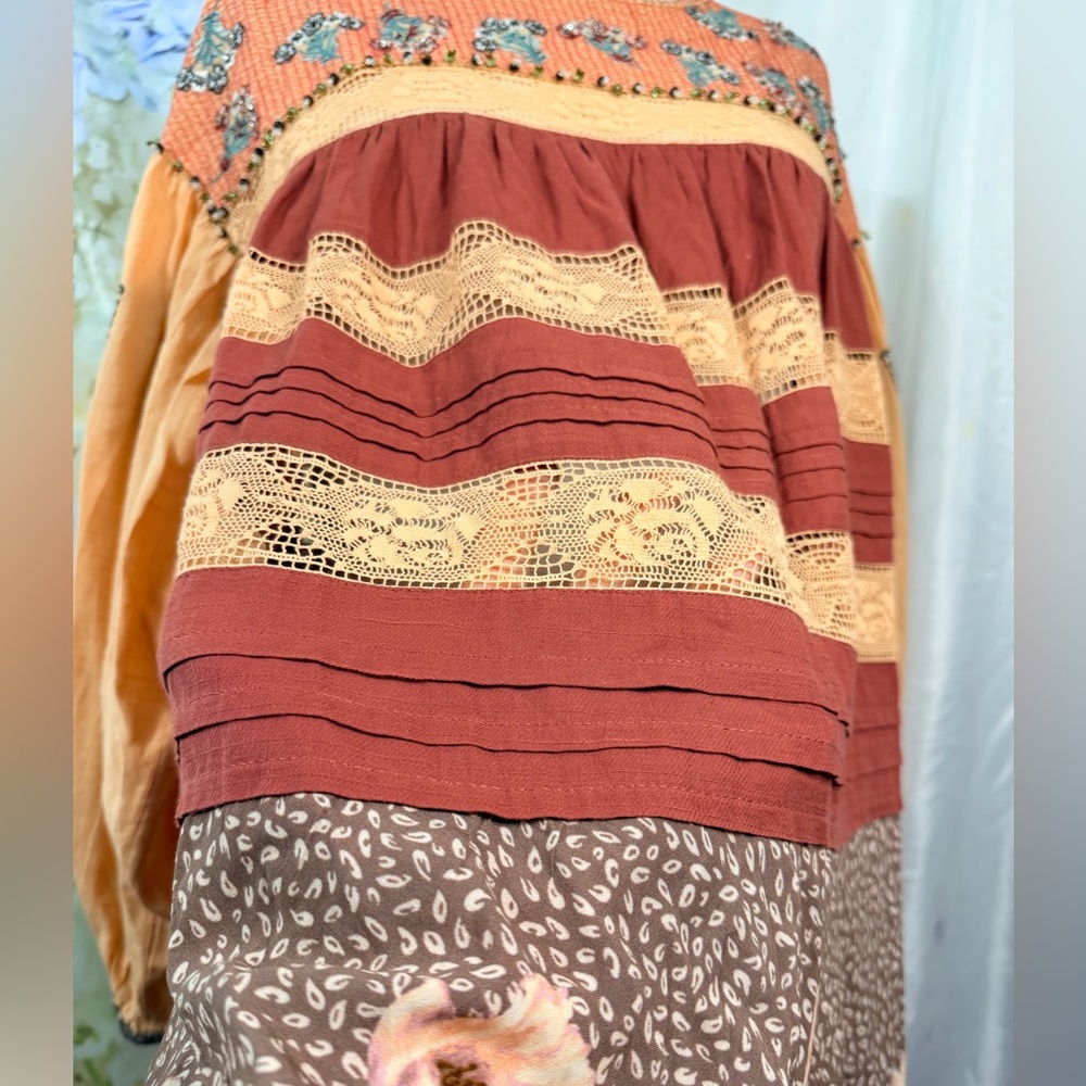 Bohemian Floral Patchwork Pleated Unconventional … - image 8